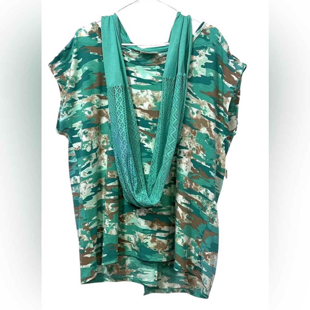 NWT bobbie brooks Women 2x knit top & scarf cap sleeves green Stretch